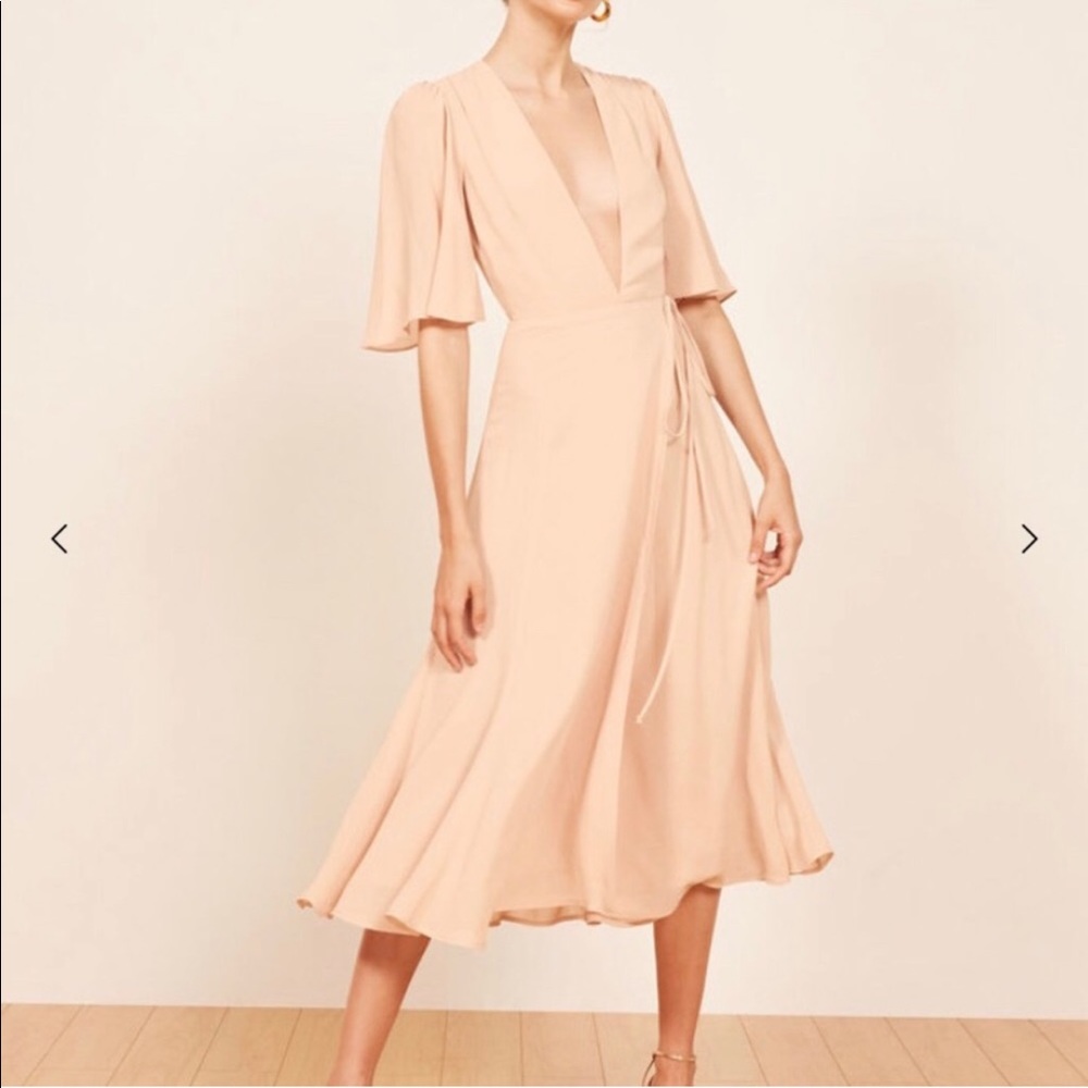Reformation Rhodes Dress in Champagne